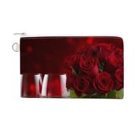 Playful Panda Wallet for Men Women Canvas Coin Purse Zippered Change Holder with Secure Closure, Wine and Red Roses, One size