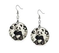 Playful Panda Wooden Earrings for Women, Vintage Elegant Wood Jewelry, Lightweight Earrings for Wedding, Party, Everyday Jewelry Gift, Circular, Wood, wood