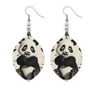 Playful Panda Wooden Earrings for Women, Vintage Elegant Wood Jewelry, Lightweight Earrings for Wedding, Party, Everyday Jewelry Gift, Apricot shaped, Wood, wood