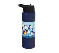 Playful Penguins Sliding On Ice Winter Art Stainless Steel Insulated Water Bottle