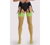 Playful Promises Acid Lime Seamed Stockings - Bright Neon Green 15 Denier Hosiery - Vintage Inspired Stockings with Back Seam, Reinforced Heel and Toe, Eco-Friendly Tree Planting Initiative