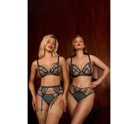 Playful Promises Cassia Teal Embroidery Plunge Bra 42DD Green