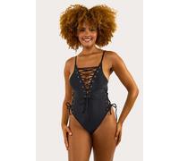 Eden Fuller Bust Black Plunge Lace Up Swimsuit Wolf & Whistle Black 12D-DD