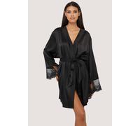 Playful Promises Eleanor Black Satin And Embroidery Robe - 16 - Satin (Polyester with Elastane) - Black