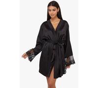 Playful Promises Eleanor Black Satin And Embroidery Robe Black