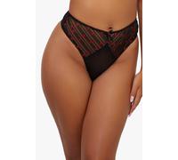 Playful Promises Women's Elodie Black & Red Rosebud Embroidery Hw Thong | Size: 12 Playful Promises Black 12