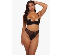 Playful Promises Elodie Black & Red Rosebud Embroidery Quarter Cup Bra - Black/Red - 14