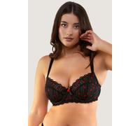 Playful Promises Elodie Black & Red Rosebud Embroidery Balconette Bra - Black & Red - 32H