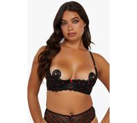 Playful Promises Women's Elodie Black & Red Rosebud Embroidery Quarter Cup Bra | Size: 12 Playful Promises Black 12