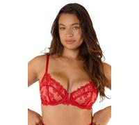 Playful Promises Eva Red Graphic Embroidery Balconette Bra 34DD Red
