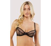 Playful Promises Grace Black Supportive Plunge Net Bra 34FF Black