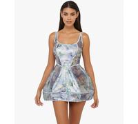 Playful Promises Gracie Renaissance Printed Boned Underbust Dress - 8 - Polyester, Elastane, Mesh, Satin - Mini