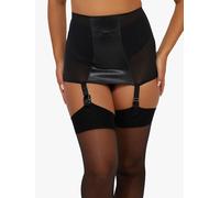 Playful Promises Iris Black Leatherette & Mesh Roll-On Girdle - 22 - Romantic, Special Occasion, Bondage - Black Leatherette