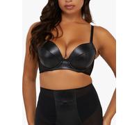 Playful Promises Iris Black Leatherette Padded Plunge Bra - Black Leatherette - 38FF