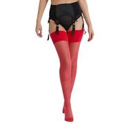 Playful Promises Lollipop Red Seamed Stockings - Bright Red 15 Denier Hosiery, Vintage Inspired Nylon Stockings with Back Seam, Reinforced Heel and Toe for Elegant Style