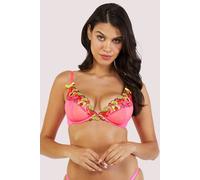 Playful Promises Women's Magda Pink Neon Cocktail Embroidery Plunge Bra | Size: 32E Playful Promises Pink 32E