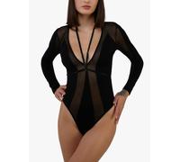 Wolf & Whistle Women's Morgan Black Panelled Mesh & Micro Plunge Body | Size: 12 Wolf & Whistle Black 12