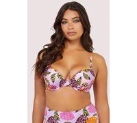 Playful Promises Pb Fb Mix/Match Pink Palm Print Plunge Bikini Top - Pink - 32E
