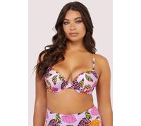 Playful Promises Pb Fb Mix/Match Pink Palm Print Plunge Bikini Top - Pink - 38F