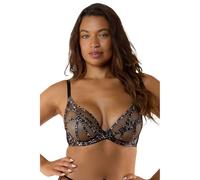 Playful Promises Ramona Leopard Print Strap Detail Illusion Mesh Bra, Underwired Mesh Cups with Caged Strap Design, Adjustable Straps and Hook & Eye Closure, Lingerie Black
