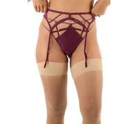 Playful Promises Suspender Belt Ramona – Illusion Mesh, Adjustable Straps – Wine Size 10