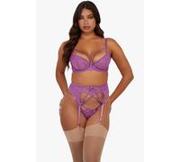 Playful Promises Rosanna Purple Embroidery Suspender Belt Purple