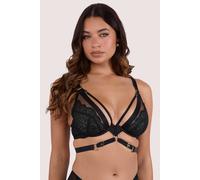 Playful Promises Tabitha Dark Green Wet-Look Lace Plunge Bra - Dark Green - 44F