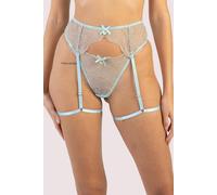 Playful Promises Ayaka Blue Wave Embroidery Suspender Belt With Leg 16 Blue