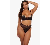 Playful Promises Elodie Black & Red Rosebud Embroidery Quarter Cup Bra - Black/Red - 8