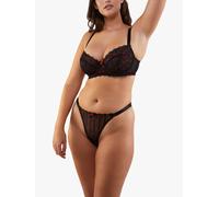 Playful Promises Women's Elodie Black & Red Rosebud Embroidery Thong | Size: 16 Playful Promises Black 16