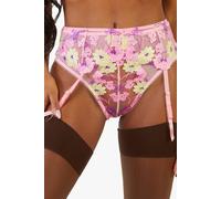 Playful Promises Luna Pastel Embroidery Picot Elastic Suspender In Pink Pink