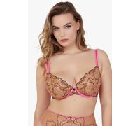Playful Promises Women's Spank Me Pink & Nude Custom Embroidery Plunge Bra | Size: 38E Playful Promises Pink 38E