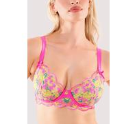 Playful Promises Thea Neon Pink Baroque Embroidery Bra 42DD Pink
