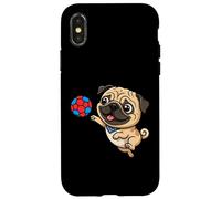 Playful Pug Puppy Soccer Dog Cartoon Fun Case for iPhone X/XS