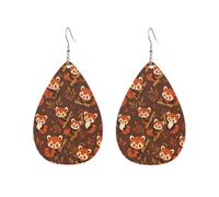 Playful Red Panda On Bamboo Branch Earrings Fun Leather Earrings Creative Ear Pendants For Mother'S Day Daily Accessories