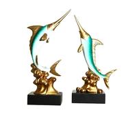 Playful Red Resin Fish Statue - Decorative Ocean Wave Sculpture for Home & Office Tabletop Decor, Perfect for Nautical Theme & Coastal Living Decor