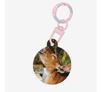 Playful Rust Tan Cow Print Round Acrylic Pet Tag, Dog Neck Pendant Tags for Pets Circular Dog Cat Collar Name Tags