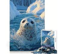 Playful Seal in Icy Arctic Waters - Stunning Wildlife Art Jigsaw Puzzles 1000 Pieces for Adults Brain Skill Stress Release Exact Edge Wall Art Decor (50x75cm)
