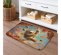Playful Sloth Quick Dry Bath Mat, Colorful Fall Leaves Absorbent Non Slip Shower Mat, Fun Flannel Washable Bath Rugs for Bathroom Toilet Restroom Decorative 20x32 Inch