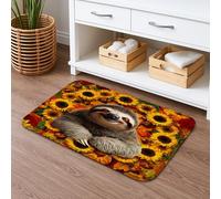Playful Sloth Quick Dry Bath Mat, Colorful Sunflower Pattern Absorbent Non Slip Shower Mat, Autumn Flannel Washable Bath Rugs for Bathroom Toilet Restroom Decorative 20x32 Inch