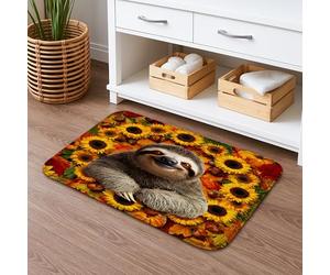 Playful Sloth Quick Dry Bath Mat, Colorful Sunflower Pattern Absorbent Non Slip Shower Mat, Autumn Flannel Washable Bath Rugs for Bathroom Toilet Restroom Decorative 20x32 Inch