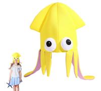 Playful Squid Hat Soft Breathable Fabric Funny Party Hats Octopus Hat for Costume Party Yellow and Blue Fish HatCute Sea Creature Headwear Themed Event Dressing Silly Hats for Adults Kids (Yellow)