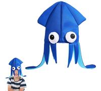 Playful Squid Hat Soft Breathable Fabric Funny Party Hats Octopus Hat for Costume Party Yellow and Blue Fish HatCute Sea Creature Headwear Themed Event Dressing Silly Hats for Adults Kids (Blue)