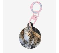 Playful Tan Snow Leopard Print Round Acrylic Pet Tag, Dog Neck Pendant Tags for Pets Circular Dog Cat Collar Name Tags