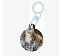 Playful Tan Snow Leopard Print Round Acrylic Pet Tag, Dog Neck Pendant Tags for Pets Circular Dog Cat Collar Name Tags