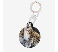 Playful Tan Snow Leopard Print Round Acrylic Pet Tag, Dog Neck Pendant Tags for Pets Circular Dog Cat Collar Name Tags
