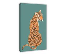 Playful Tiger Against A Green Jungle Background - Wildlife Home Decor Canvas Poster Wall Art Decor Print Picture Paintings for Living Room Bedroom Decoration 16" L X 24" W