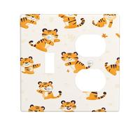 Playful Tiger Light Switch Cover Plate/Outlet Covers, Orange Animal Design for Kids' Room Decor, Thermoplastic Wall Plates, Standard Size Toggle Duplex