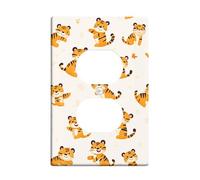 Playful Tiger Light Switch Cover Plate/Outlet Covers, Orange Animal Design for Kids' Room Decor, Thermoplastic Wall Plates, Standard Size Single Duplex Outlet