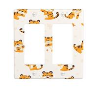 Playful Tiger Light Switch Cover Plate/Outlet Covers, Orange Animal Design for Kids' Room Decor, Thermoplastic Wall Plates, Standard Size Double Rocker